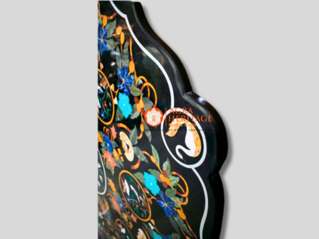 Marble Inlay Top Octagon Dining Table Pietra Dura Inlay Design